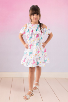 Vestido Infantil Ombro Caído Unicornio Verão Menina 