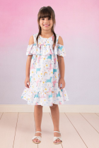 Vestido Infantil Ombro Caído Unicornio Verão Menina 