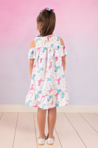 Vestido Infantil Ombro Caído Unicornio Verão Menina 