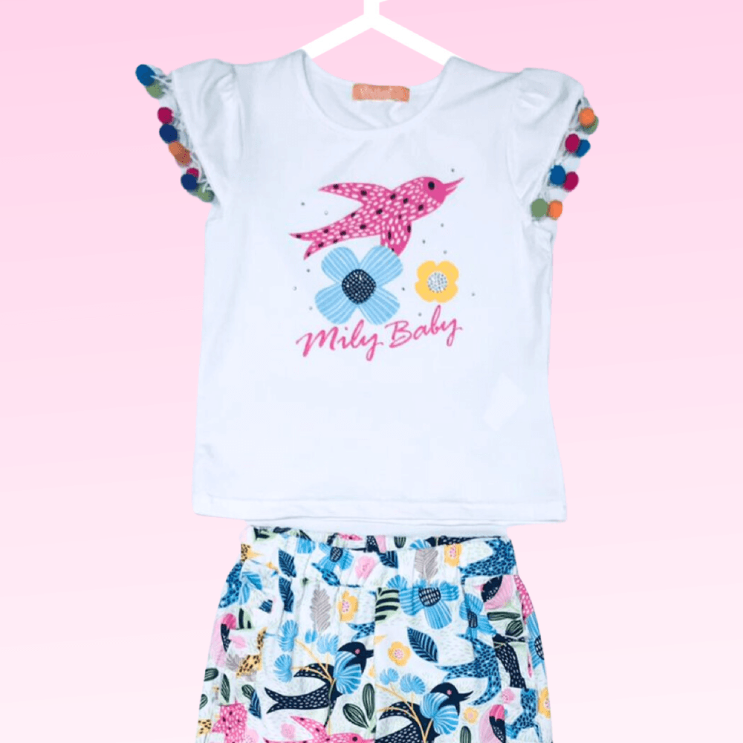 Conjunto Pompom Passaros Baby Menina