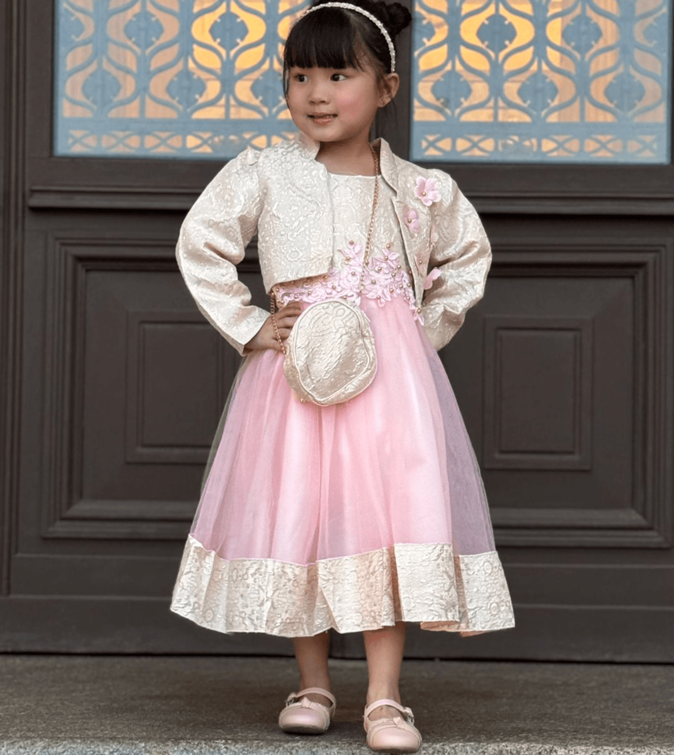 Conjunto Vestido de Festa com Bolsa Infantil